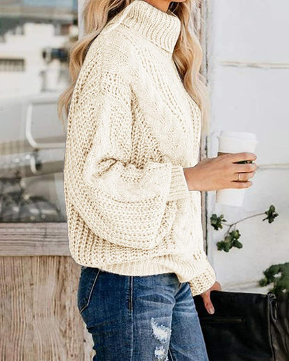 Chic Ballon Sleeve Winter Turtleneck Chunky Sweater Slouchy