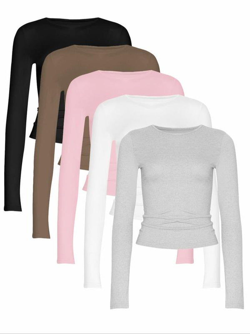 Solid Long Sleeve Tight Fitted Tee