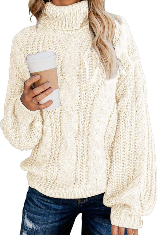 Chic Ballon Sleeve Winter Turtleneck Chunky Sweater Slouchy