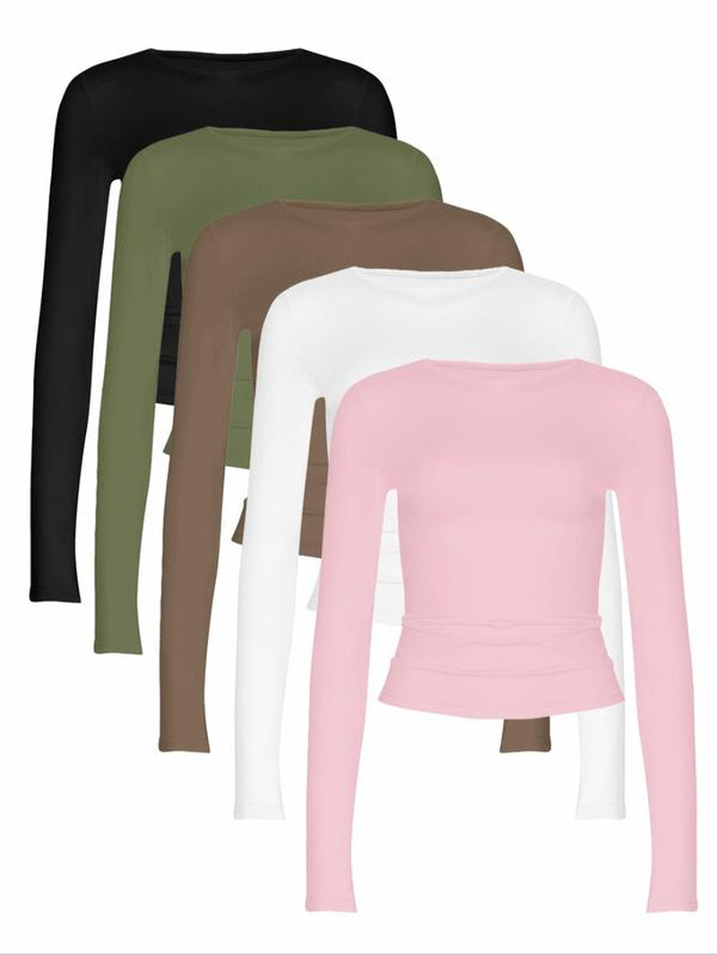 Solid Long Sleeve Tight Fitted Tee